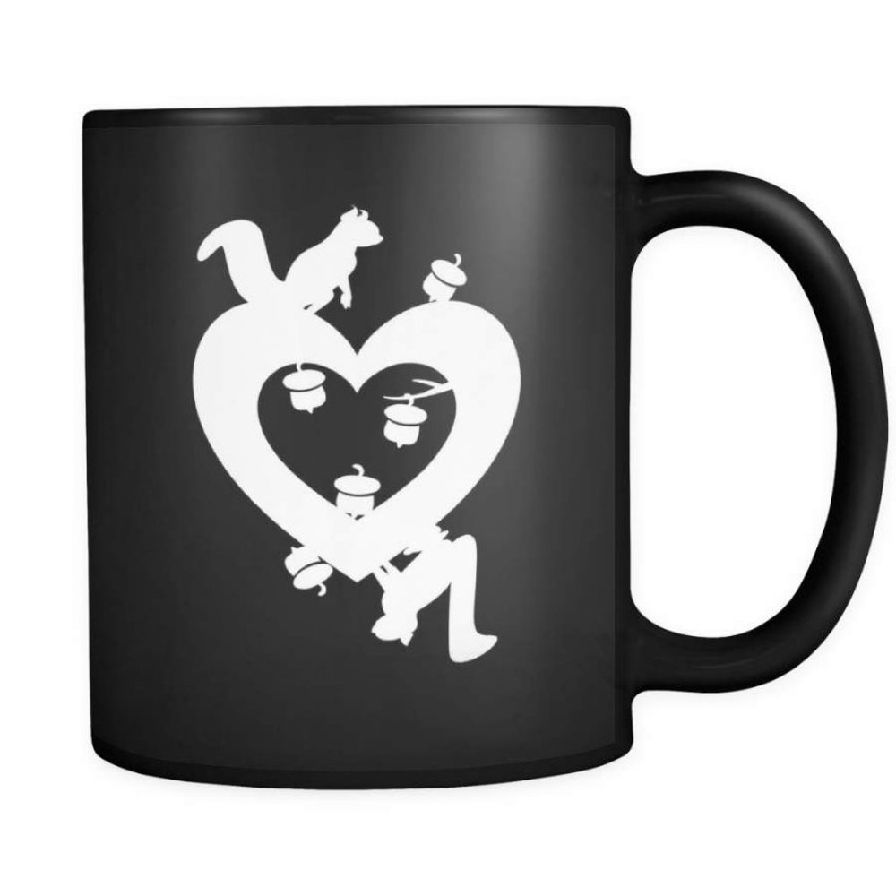 Valentines Day Mugs – Squirrel Love Heart Black Ceramic Mug 11oz